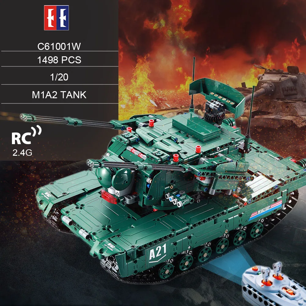 

DOUBLE E Groot RC Tank DIY Build C61001W 1498 PCS Building Blocks 1:20 Transformable M1A2 Tanker Vehicle RC Kids Toy