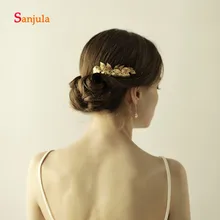 Цвета: золотистый, серебристый листья Свадебная лента для волос с расческой Свадебные простые очаровательные заколка в виде цветка, аксессуары для свадьбы, tocados de novia H82