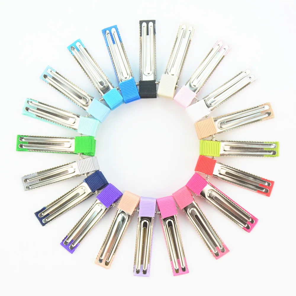 

100 pcs/lot , Partially Lined Double Prong Alligator Clips Grosgrain covered Hair Accessories