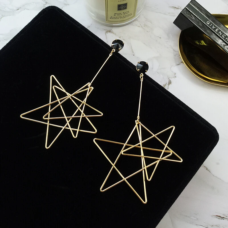 

KASIYU 2018 new female exaggerated show earrings European and American temperament star hollow-out large earrings