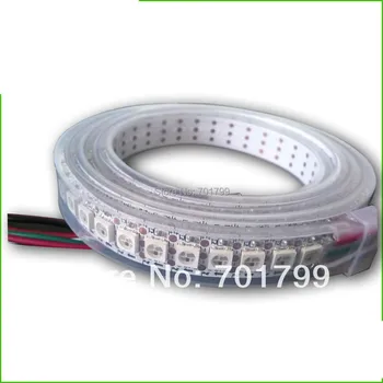

144leds/m WS2812B(5050 rgb led with WS2811 IC built-in) led pixel strip,DC5V,2m long;waterproof in silicon tube;white PCB