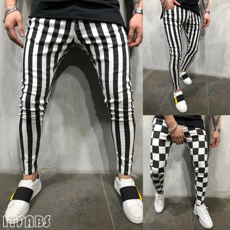 mens black and white checkered trousers