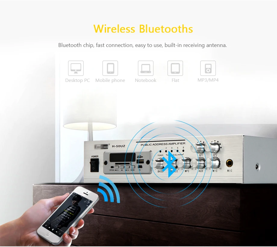 OUPUSHI H-50UZ 50 Вт мини bluetooth усилитель мощности с USB SD карты Mp3 FM светодиодный дисплей