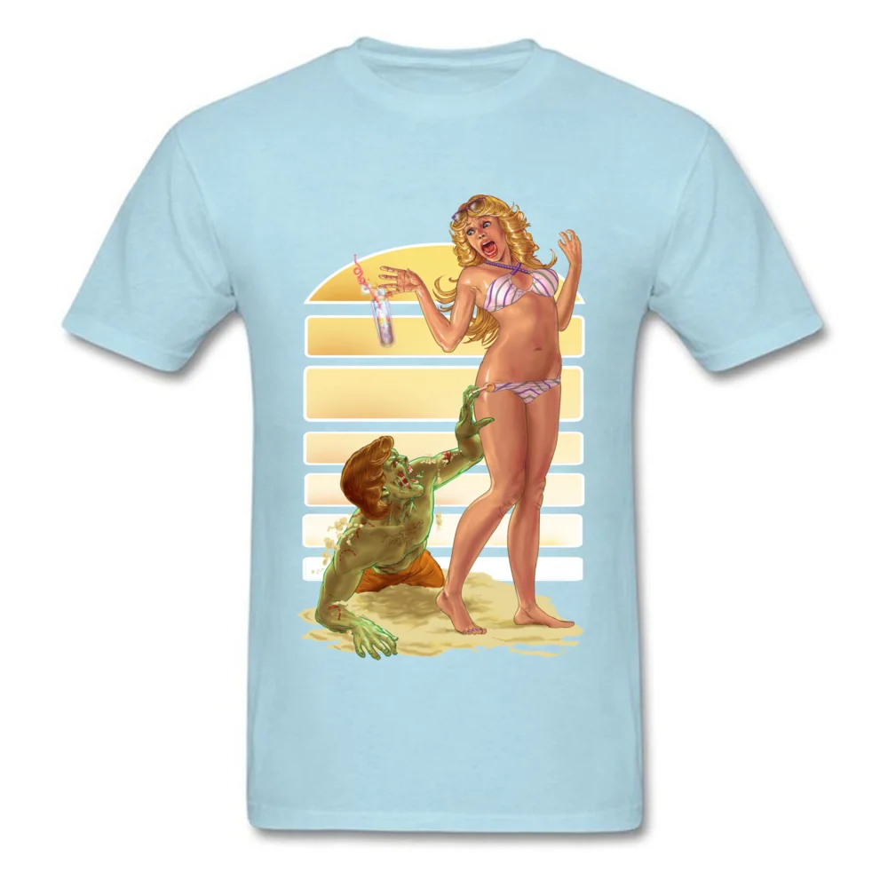 Party Beach Zombie Round Collar T Shirts Father Day T Shirt Short Sleeve for Men Coupons Cotton Comics Tshirts Beach Zombie light