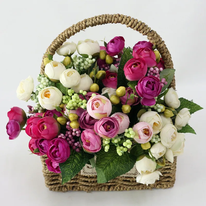 Flone 10 Head Artificial Tea Rose Flower Bouquet Silk Flower Simulation Tea Rose Fake Flower Wedding Home Party Decor Flores (12)