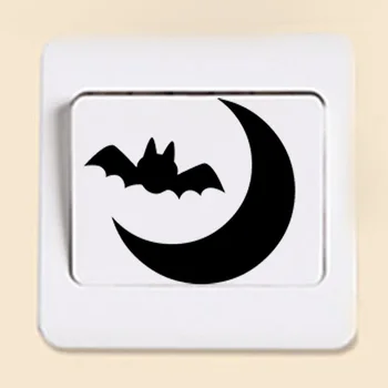 

Halloween Moon With Bat Funny Vinyl Switch Sticker Interesting Wall Stickers For Kids Rooms 2WS0266