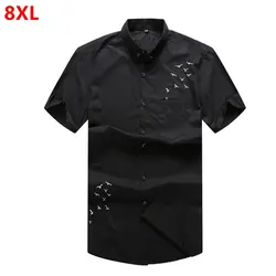 Большой размер мужская с коротким рукавом черная рубашка большой человек плюс удобрения для увеличения для отдыха летняя рубашка 8XL 7XL 6XL 5XL