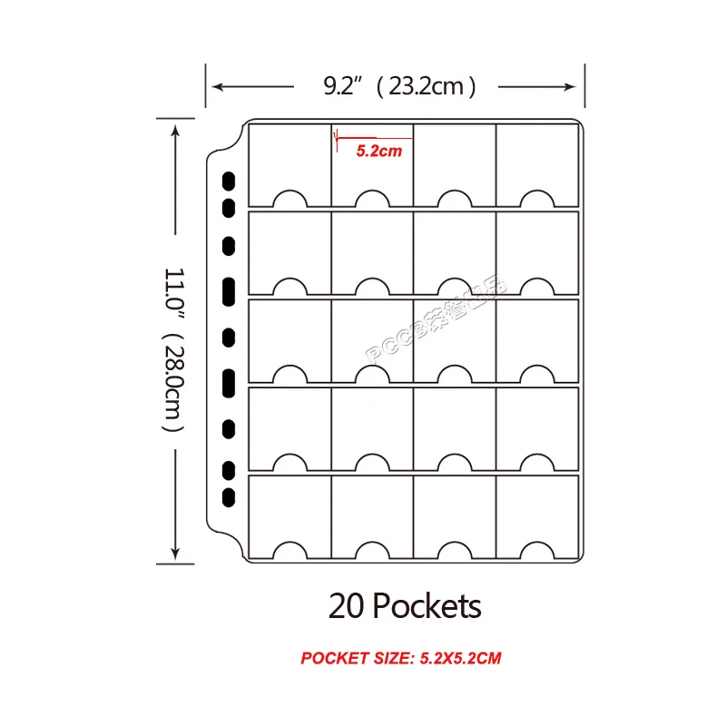 #802329 PCCB 20 Grid CARDBOARD COIN HOLDER ALBUM INSERT PAGE SHEETS Coin Protector Album Binder Sheets Sleeves 20 Openings