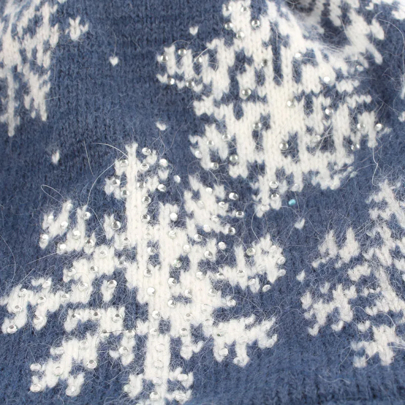 Women Knitted Wool Hats For Winter Snowflake Jacquard Ski Cap Female Rhinestone Skullies Beanies For Ladies Women Knitted Wool Hats For Winter Snowflake Jacquard Ski Cap Female Rhinestone Skullies Beanies For Ladies