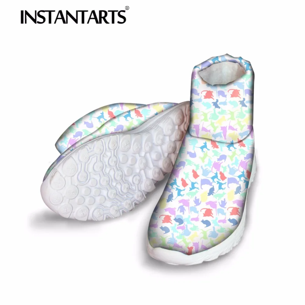 

INSTANTARTS Winter Women Flats Shoes Casual Ladies Snow Boots 3D Colorful Animal Cat Horse Print Women Winter Warm Ankle Boots