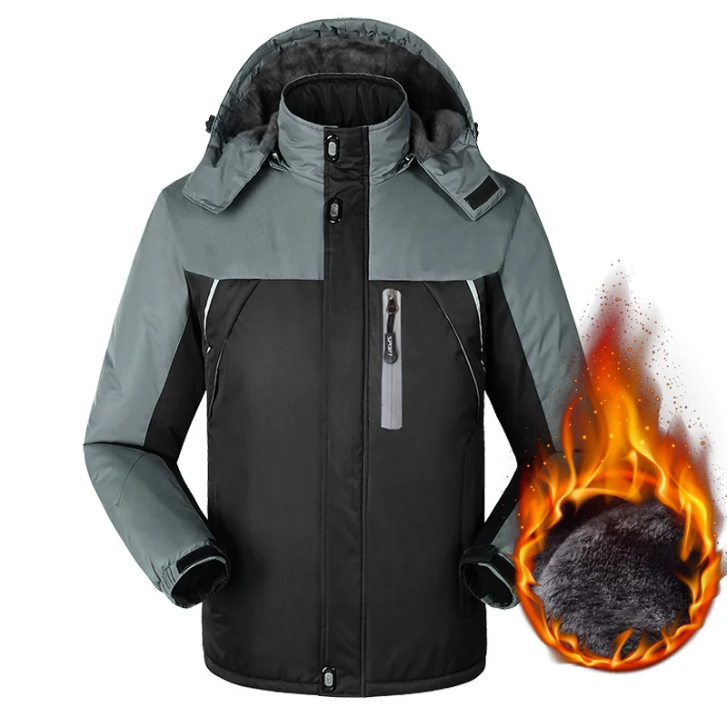 

CavalryWalf Winter Men Hiking Jackets Outdoor Sports Thick Patchwork Thermal Zipper Jackets Fleece Waterproof Hooded Jacket