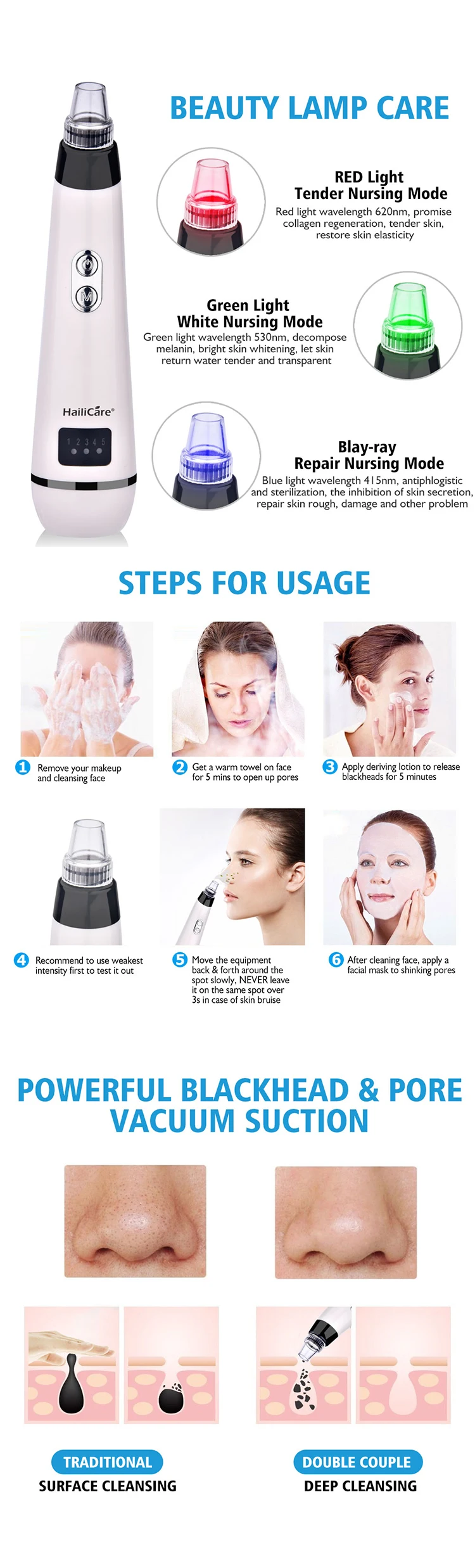 Blackhead Vacuum Suction Pore Vacuum Cleaner Facial Blackhead Acne Removal Tools 3 Colors Light Photon Rejuvenation Skin Care-3