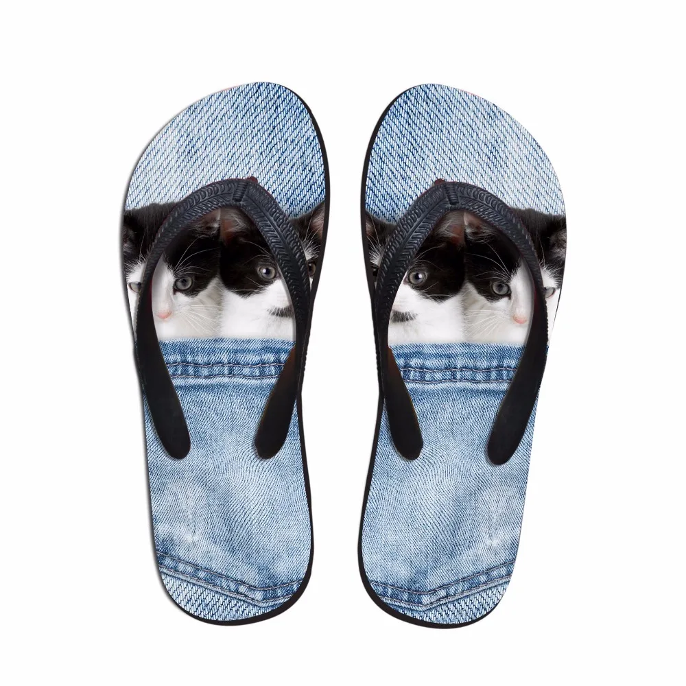 

Noisydesigns summer Men slippers Men's flip flops platform denim color cat print footwear Male beach sandals flip-flops shoes