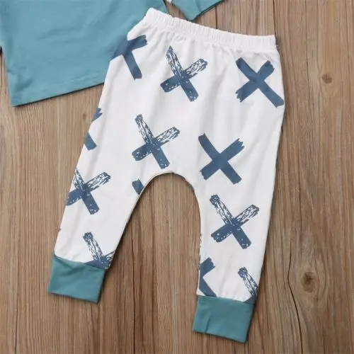 Jual Merek Baru 3 Pcs Bayi Bayi Anak Bayi Anak Laki laki Anak Perempuan Katun T shirt Tops + X Cetak Legging Celana + Topi pakaian Bayi Pakaian Set