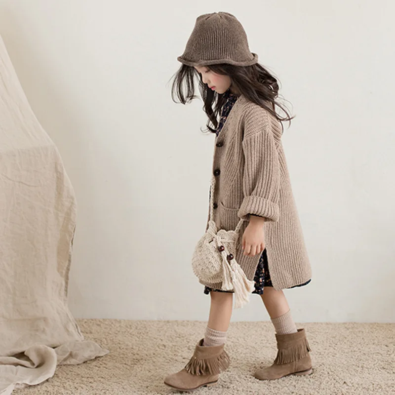 

2019 Girls Sweater Toddler Kids Baby Girls Outfit Clothes Button Knitted Sweater Kids Cardigan Coat Tops for Girl clothing 4-17Y