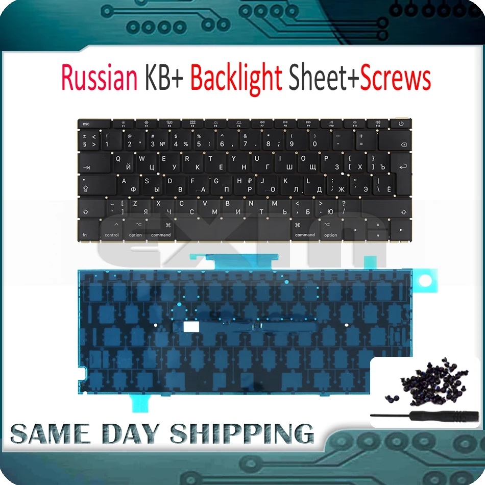 New Laptop A1534 Russian RU Keyboard w/ Backlight Backlit +Screws for Macbook 12" A1534 Russia