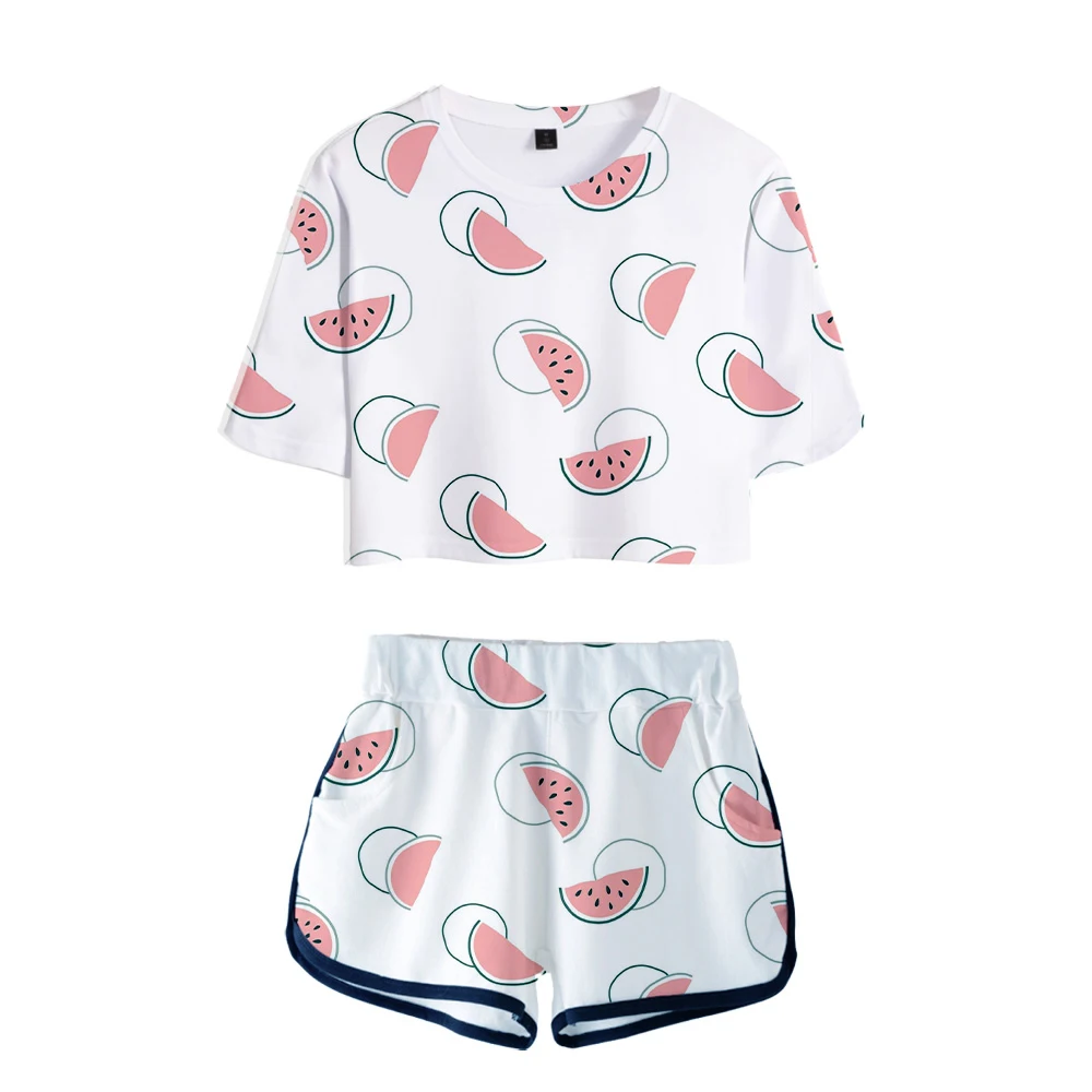 2019 3D фрукты harajuku женские комплекты принт Лето две штуки наборы женские шорты/кроп Топы 2019 горячая Распродажа 3D наборы плюс размер XXL