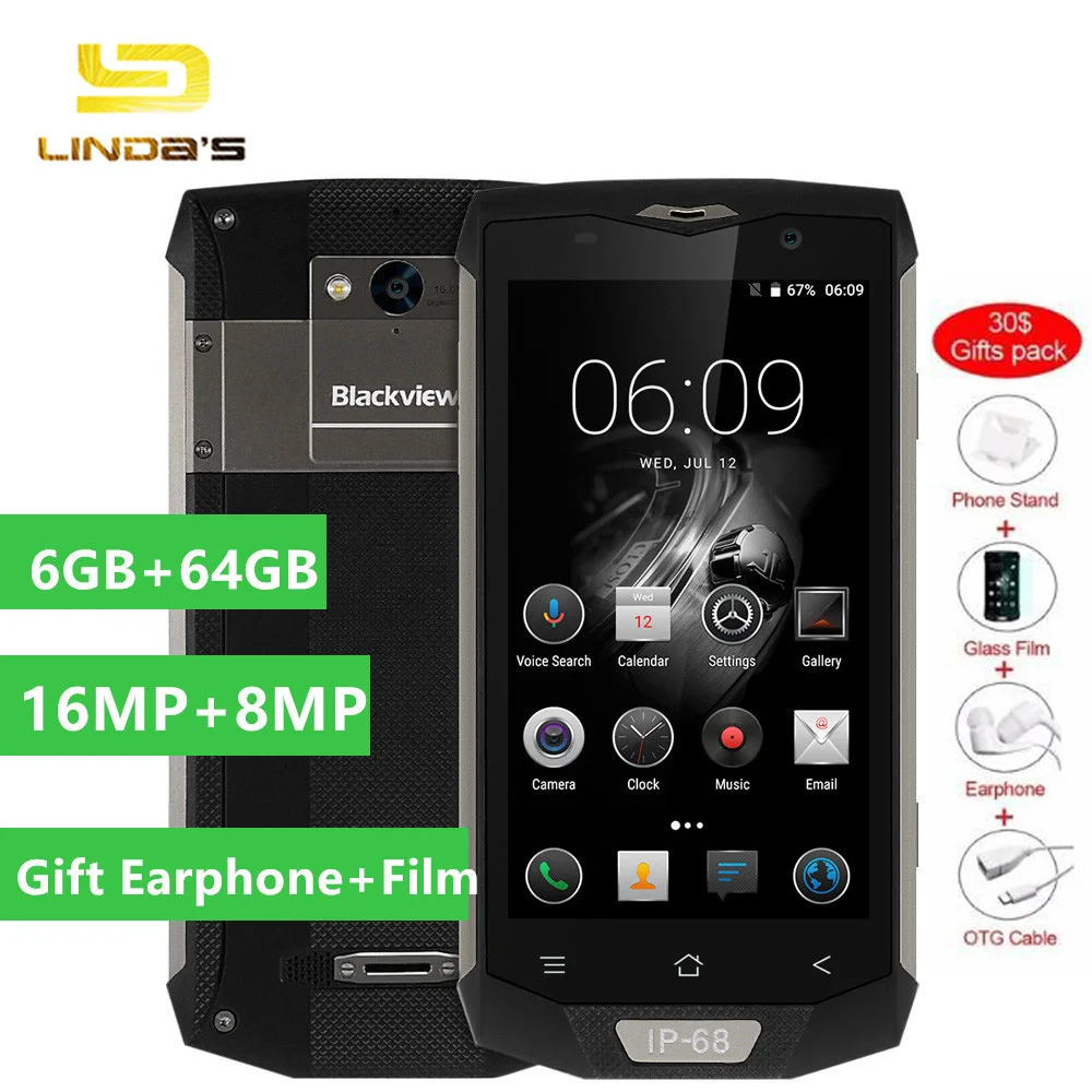 Водонепроницаемый Blackview BV8000 Pro 4 г LTE 5.0 'ɶ ГБ 64 Смартфон Android 7.0 Octa core 16.0MP + 8.0MP