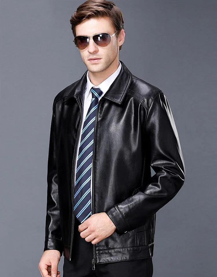 MSAISS Роскошная деловая мужская кожаная куртка, осенняя Новая мужская кожаная куртка размера плюс, мужские повседневные черные пальто