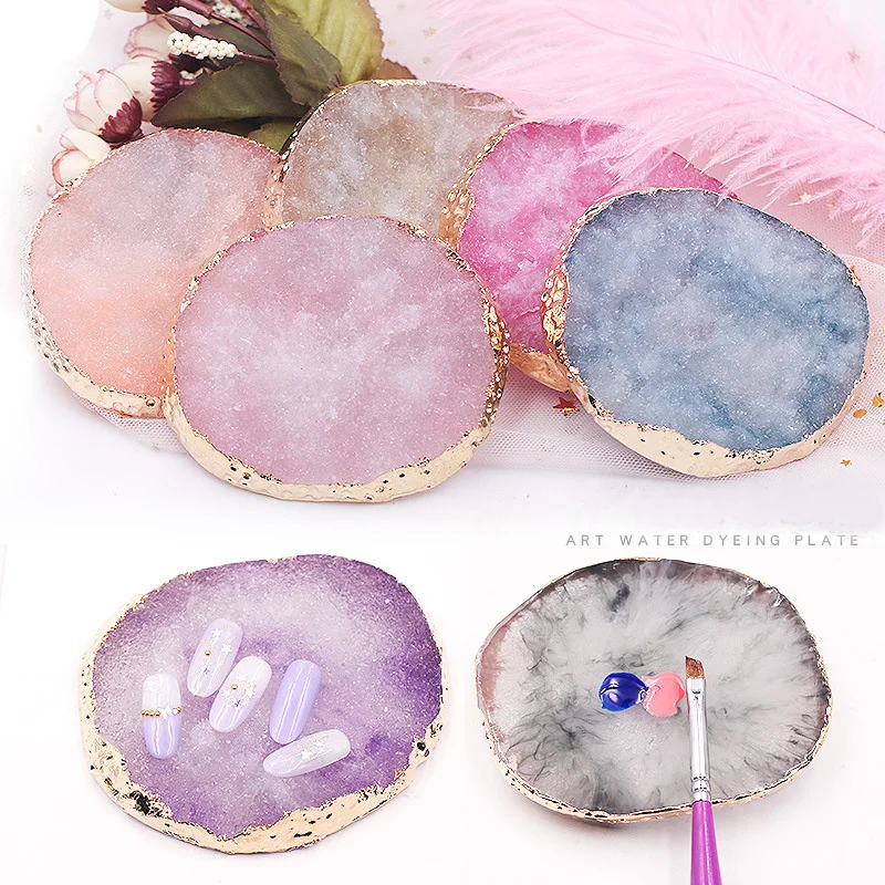

8 Color Resin Agate Crystal Gem Palette Nail Art Painting Gel Mix Stir Palette Golden Edge Plate Manicure Shooting Seat New Gift