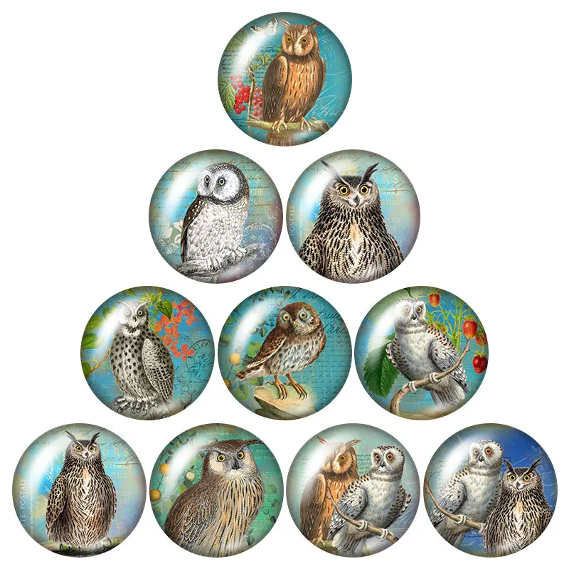 

New Vintage Style Owl Hope Birds 10pcs mixed 12mm/16mm/18mm/25mm Round photo glass cabochon demo flat back Making findings