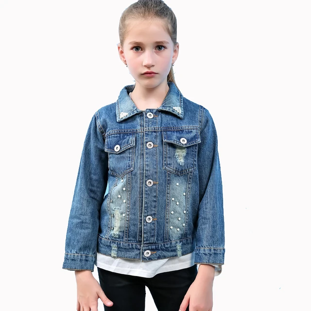 2018 New Spring Kids Girls Beading Denim Jacket For Children Clothes ...