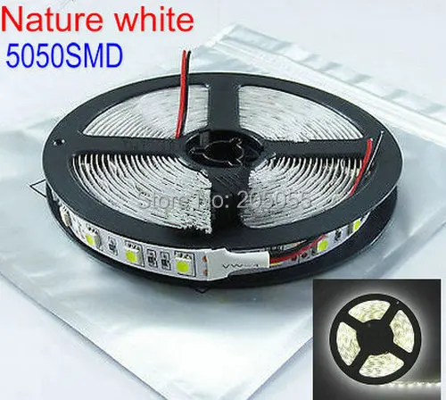 

16.4FT 5050SMD LED Strip 4500K 5M 300LEDS Flexible Light NON-Waterproof 60LEDS/M 12V- Nature White