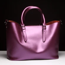 Женская сумка из натуральной кожи, сумка на плечо, женские сумки из воловьей кожи, переносная сумка для покупок, винтажная Большая вместительная сумка-тоут, фиолетовая сумка
