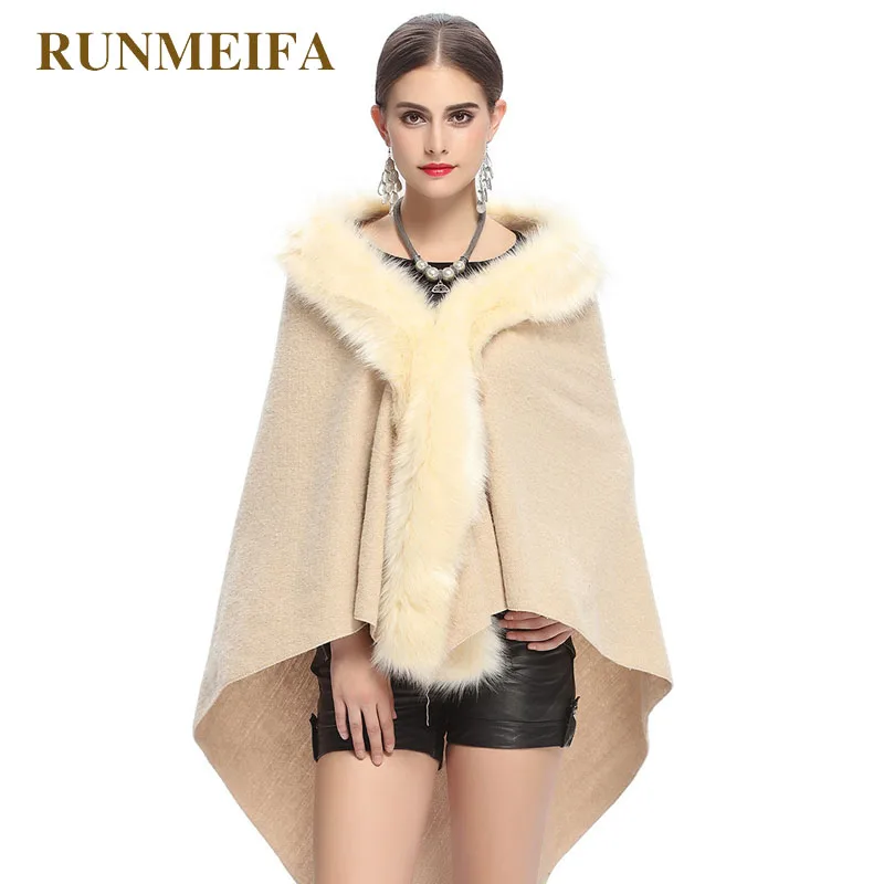 Womens Fake Raccoon Fur Collar Poncho Cape Cardigan Bridal