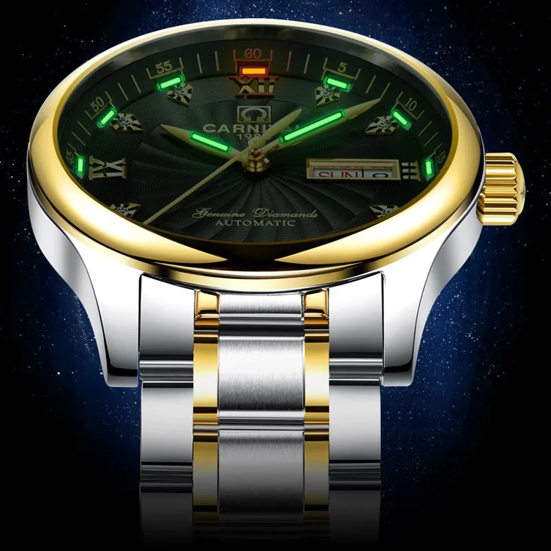 

Self-luminous tritium gas Men Gold Watch Automatic Mechanical Watch Male Luminous Wristwatch Steel Luxury Brand Business Watches