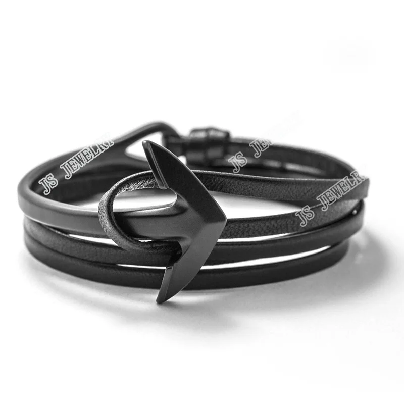 2016 Fashion Black Half Bend Alloy Anchor font b Bracelet b font Multilayer Leather font b