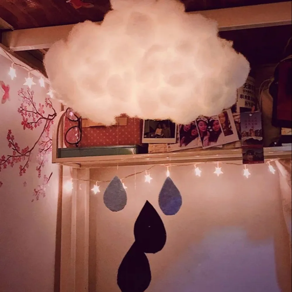 

Unique Design DIY Handmade Cotton Cloud Light Hanging Lamp Cartoon Students Bedroom Corridor Party Decoration Night Light