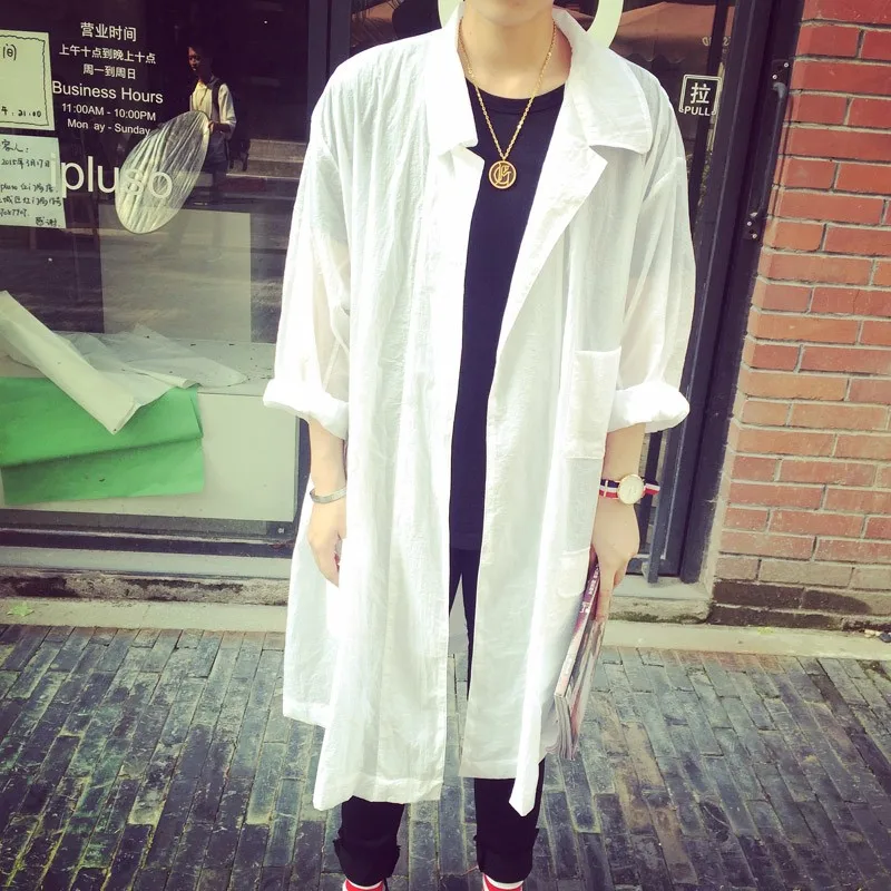 

Men's Stylish Korean Summer Cloak Sunscreen Cloth Long Trench Coats Chic Open Stitch Outwear Plus Size