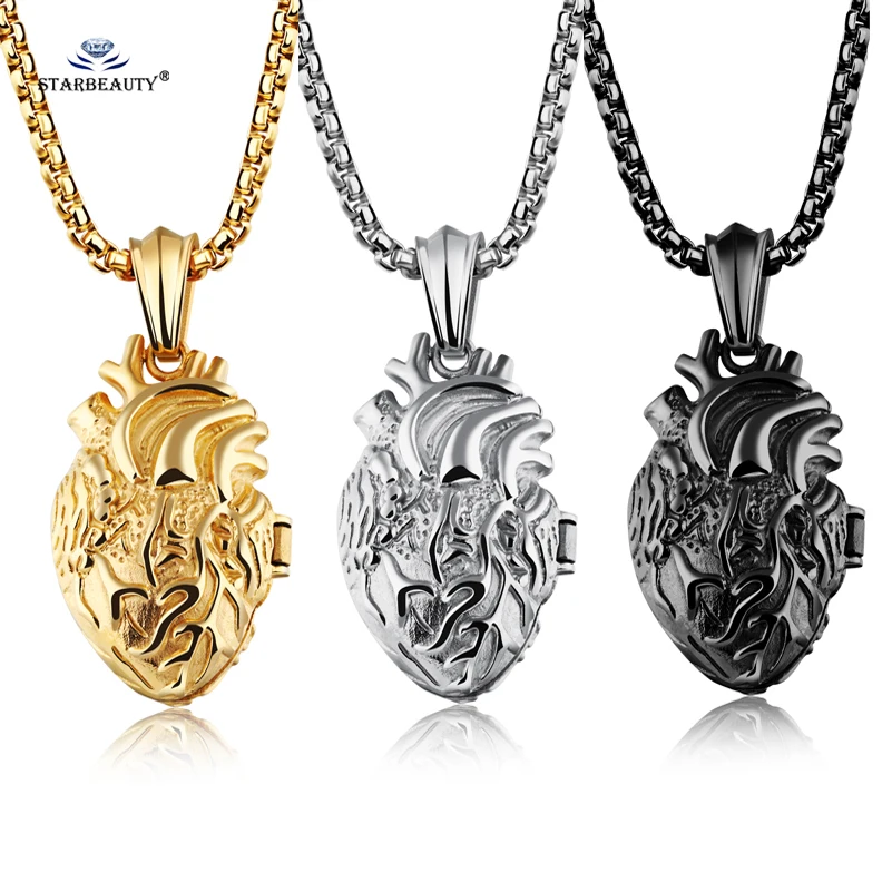 Starbeauty Openable Organ Heart Necklace Stainless Steel Long Necklace