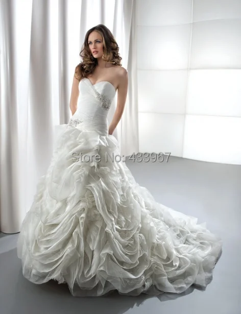 Organza Fit And Flare Pleated Bodice Sweetheart Neckline Crystal Organza Fit And Flare Pleated Bodice Sweetheart Neckline Crystal Embellishment Dropped Waist Wedding Dress With A Corset Back In Dresses From