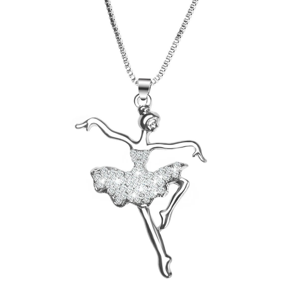 Chic Ballet Dancer Girl Long Chain Necklace For Women Crystal Pendant Necklace Charming Fashion Jewelry Birthday Gift for Girls