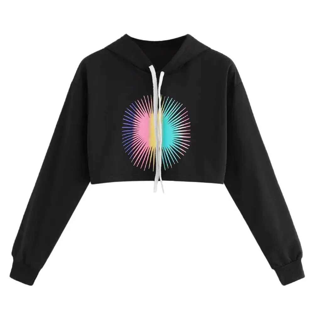 

New arrival ladies sweatshirts Women's Crop Hoodie Long Sleeve Autumn Print Pullover Sweatshirt womens clothing moletom feminino