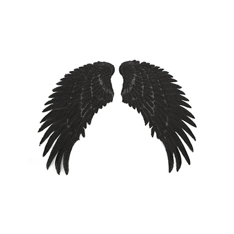 Clothes Patch Iron On DIY Popular Slivery 3 Sizes Wings Patches 3D Feather Golden Sequined Patch Sew On Applique 1Pair - Цвет: Black S