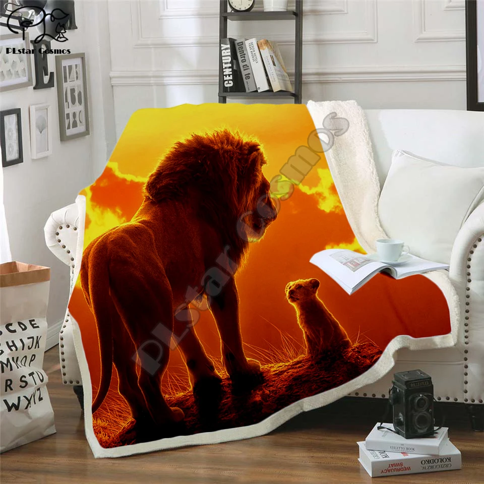 

Plstar Cosmos cute Cartoon Lion king funny character Blanket 3D print Sherpa Blanket on Bed Home Textiles Dreamlike style-5