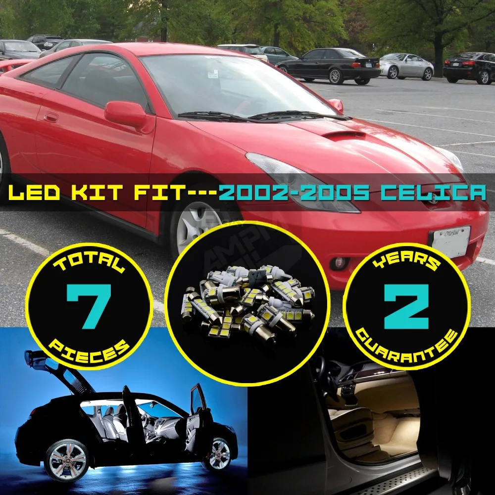 

7pcs Car LED Interior Kit Dome Map Trunk Package Light for Celica 2002-2005 White/Blue/Red/Pink Lamp Bulbs