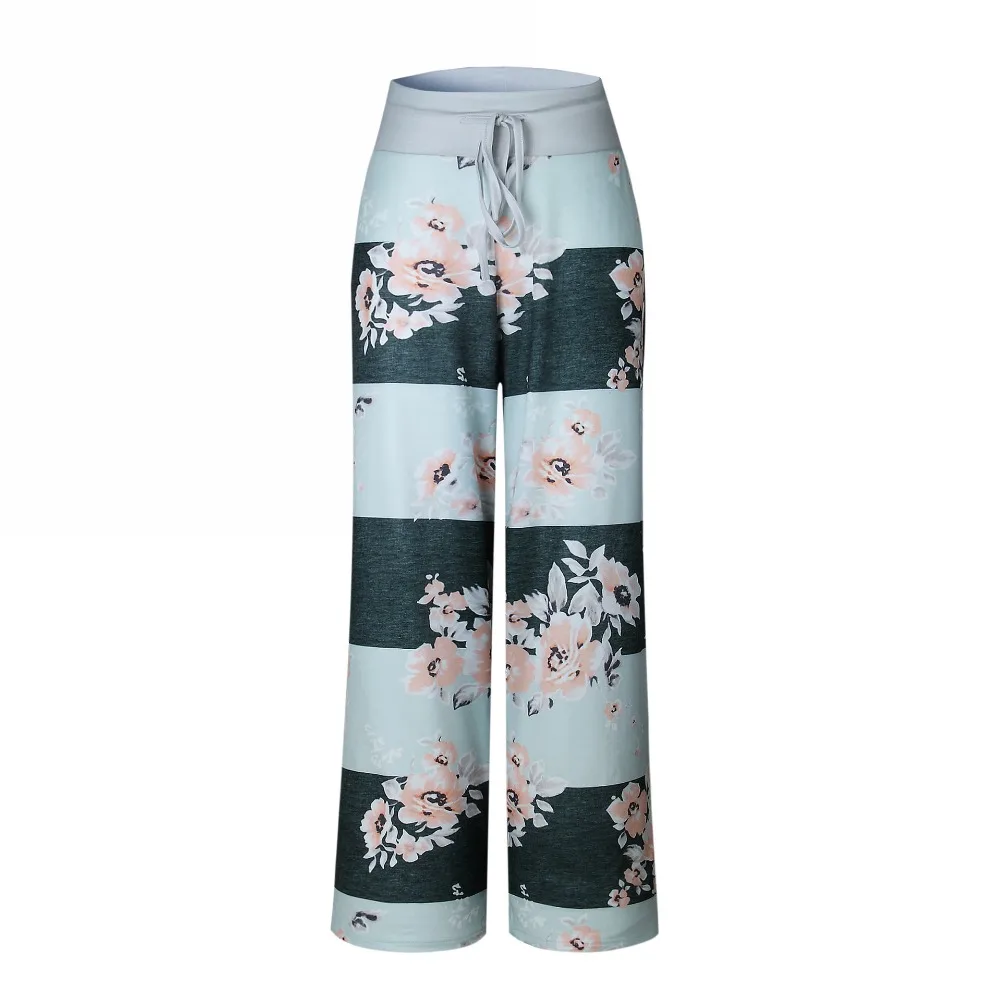Для женщин Штаны свободное с цветочным принтом шнурок 2018 Повседневное широкие брюки Штаны женские летние брюки длинные модные