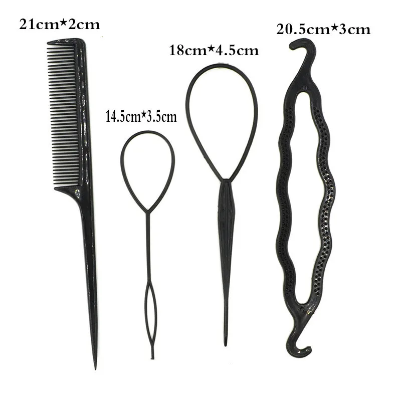 5pcs/set 4 Kinds Hair Styling Accessories Set Braiders Hair Pin Bun Roller Maker Hair Braiding Twist Curler Wave Clip Black