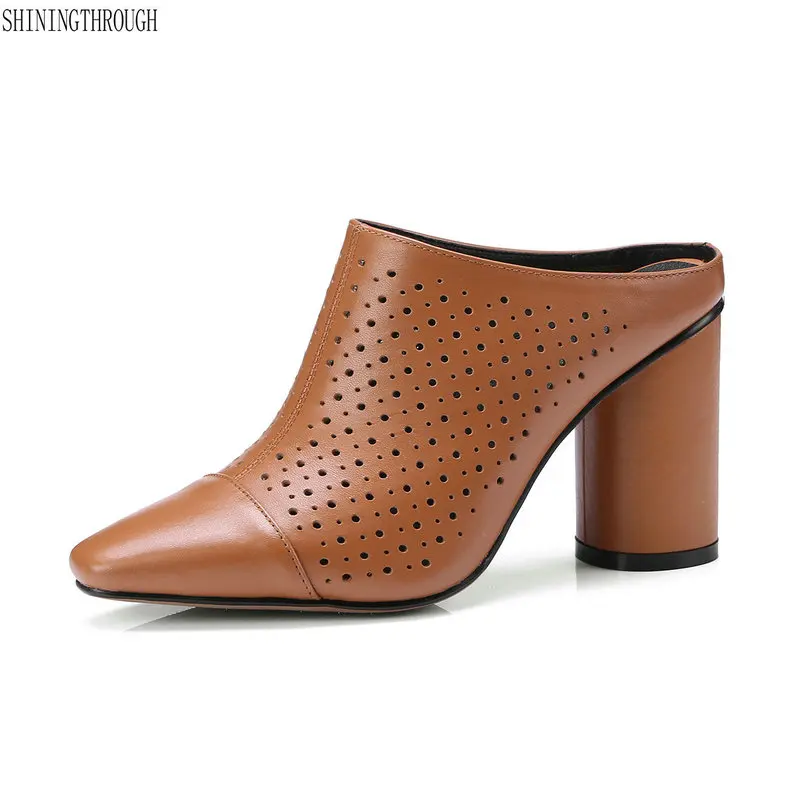 

Genuine Leather women pumps slingbacks high heels summer Women shoes poined toe dress shoes woman