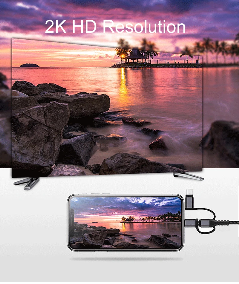 2K HD ТВ видео адаптер, hdmi-кабель дисплей ссылка для iPhone X XS MAX XR для huawei samsung S10+ iOS type C Android телефон к ТВ