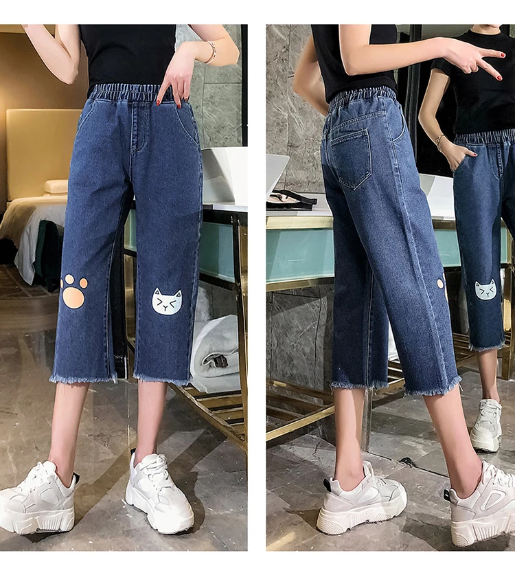 Womens Jeans Straight Pants Hairy Cuffs Korean Loose Denim pictures Stretch Waistline with Zipper Woman Jeans