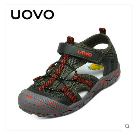 UOVO/ брендовая летняя детская обувь; брендовые сандалии для мальчиков с закрытым носком; ортопедические спортивные сандалии из искусственной кожи для мальчиков - Цвет: Коричневый