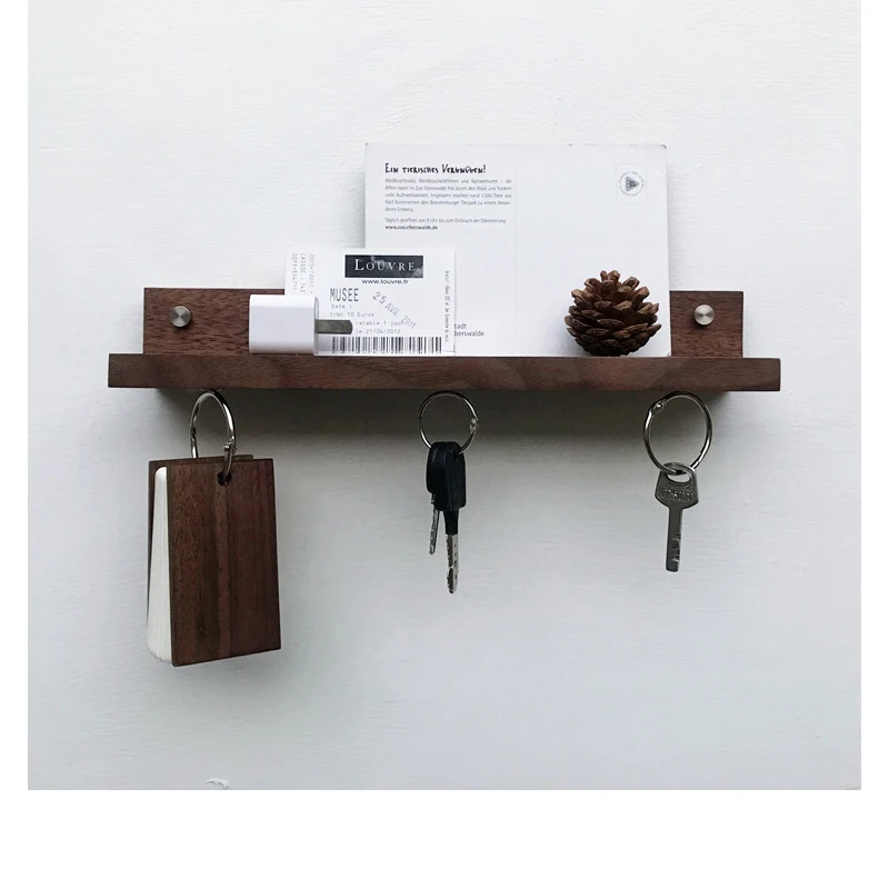 Плавающая настенная полка для хранения+ магнитная стойка для ключей/натуральная древесина грецкого ореха крючок для ключей вешалка домашний декоративный держатель для ключей