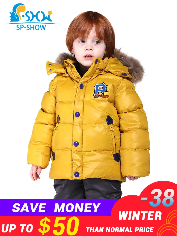 

SP-SHOW-30 degrees SP-SHOW Winter 90% White down suit nature fur hat Kids Brand For 2-6 Age Snowsuit