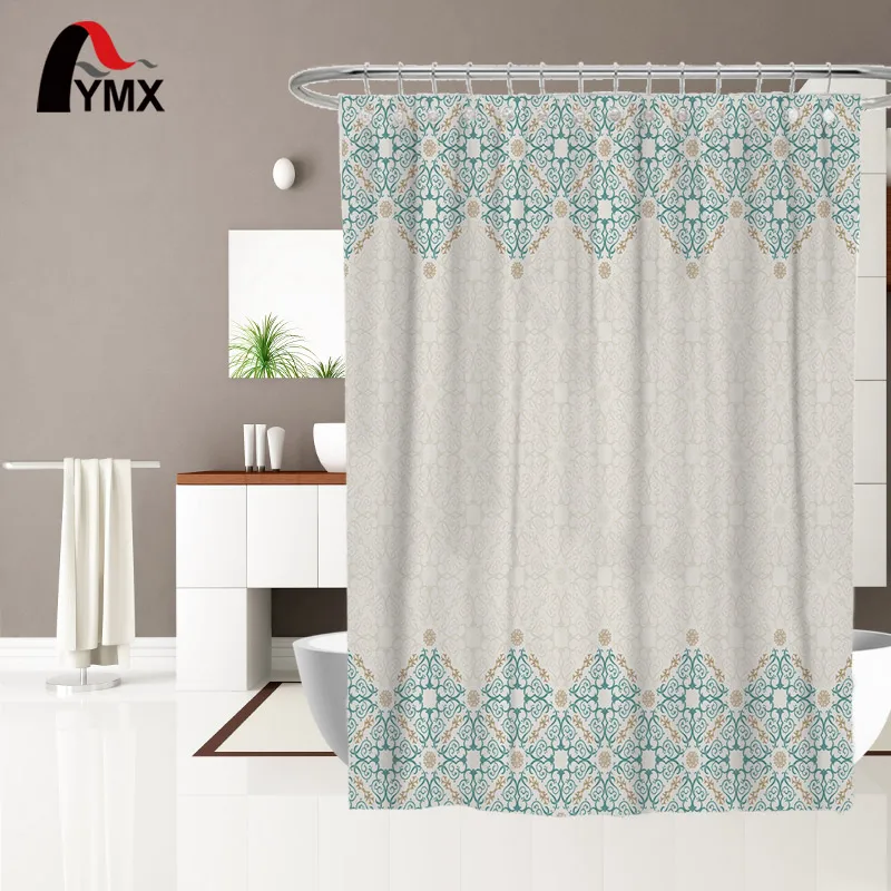 

Printed 100% Polyester Fabric Geometric Pattern Ethnic Style Bathroom Curtains For Bathroom Decor