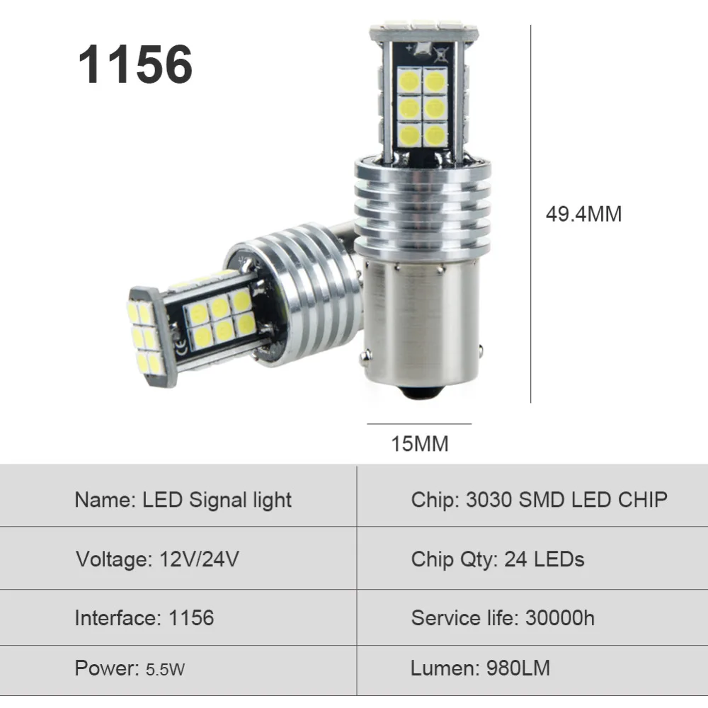 VooVoo грузовые сигнальные светодиодный лампы BA15S P21W 1156 3030 24SMD 1156P автомобильные